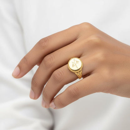 Birth Flower Signet Ring, Personalized Engraved Custom Floral Jewelry, Adjustable 925 Sterling Silver Gold Plated Minimalist Gift for Her