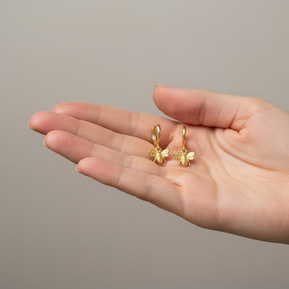 Dainty Honey Bee Hoop Earrings, Minimalist 14K Gold Plated Huggie Studs, 925 Silver Dangle Insect Jewelry, Nature Lover Gift for Her