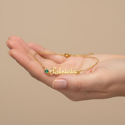 Custom Name Anklet with Birthstone, Personalized Dainty Chain Bracelet, 925 Silver Gold Plated Gift for Her, Minimalist Summer Jewelry
