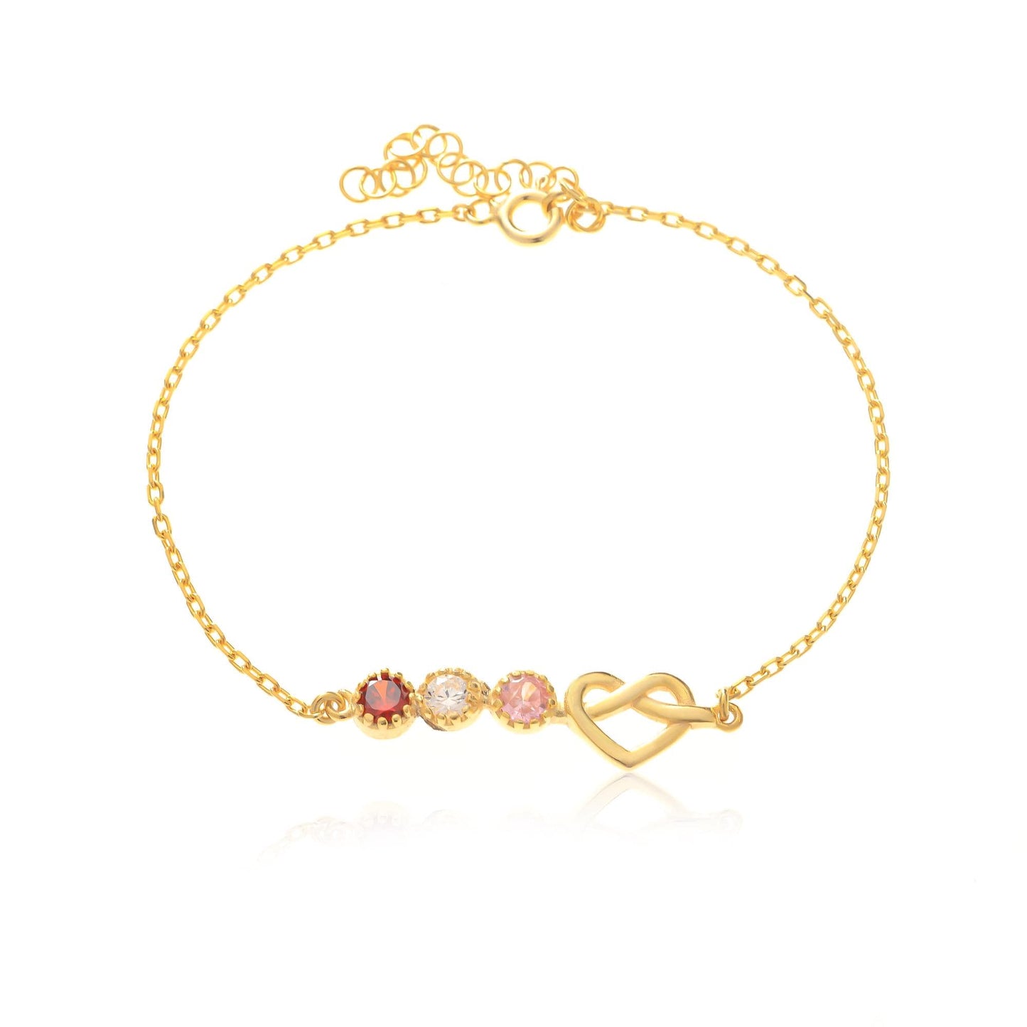 Birthstone Anklet with Heart, Personalized Minimalist Charm, Dainty 925 Sterling Silver Gold Plated Gift for Her, Custom Anniversary Jewelry