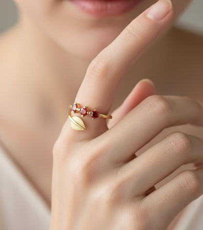 Olive Branch Three Stone Ring, Adjustable 925 Sterling Silver Gold Plated, Minimalist Peace Symbol Gift for Her, Christmas Gift