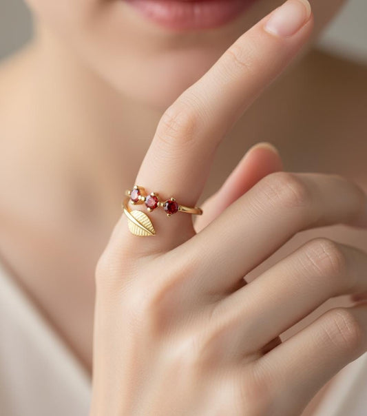 Olive Branch Three Stone Ring, Adjustable 925 Sterling Silver Gold Plated, Minimalist Peace Symbol Gift for Her, Christmas Gift