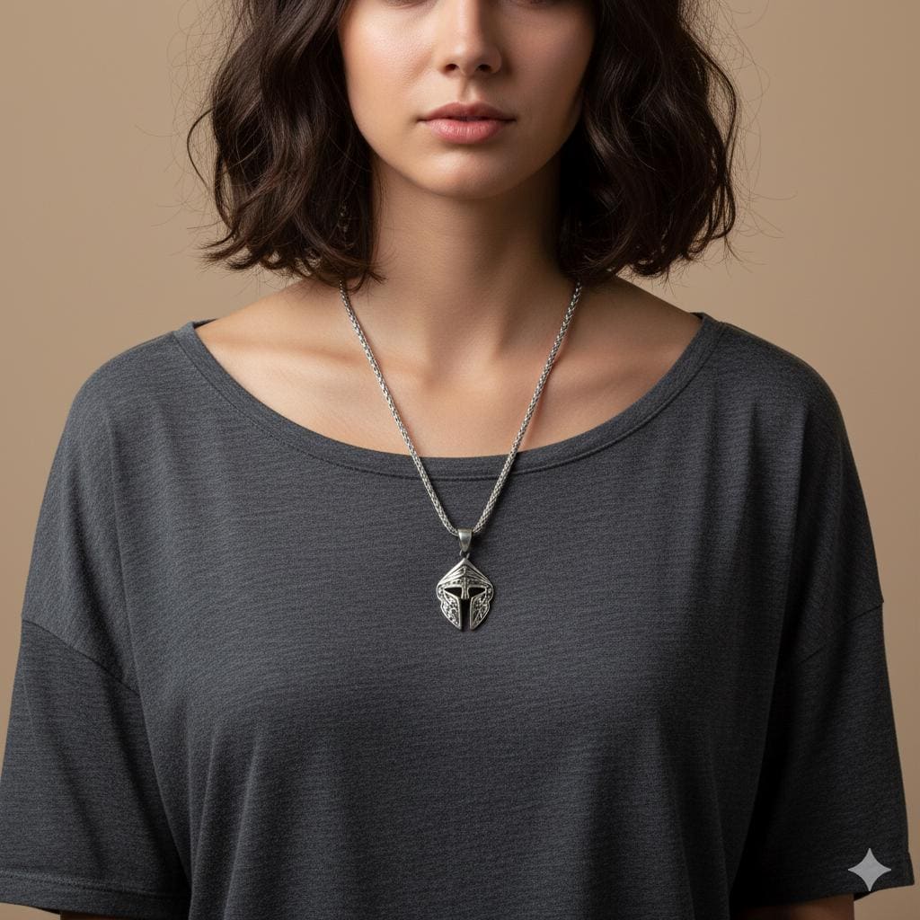 Spartan Gladiator Helmet Amulet, Norse Mythology Protection Necklace, Personalized Christmas Gift, Unisex 925 Sterling Silver Gold Plated