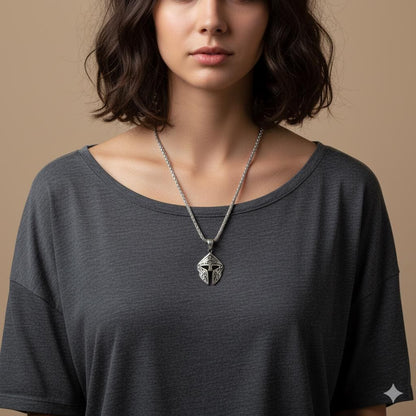 Spartan Gladiator Helmet Amulet, Norse Mythology Protection Necklace, Personalized Christmas Gift, Unisex 925 Sterling Silver Gold Plated