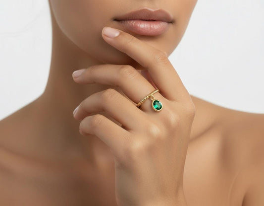 Dainty Twisted Adjustable Ring, Minimalist Gemstone Drop, 925 Silver Gold Plated, Custom Fit Stackable Jewelry, Christmas Gift for Her