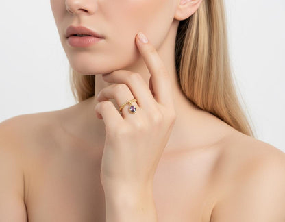 Twisted Gemstone Open Ring, Minimalist Adjustable Band, 925 Sterling Silver Gold Plated, Dainty Charm Jewelry, Anniversary Gift for Her